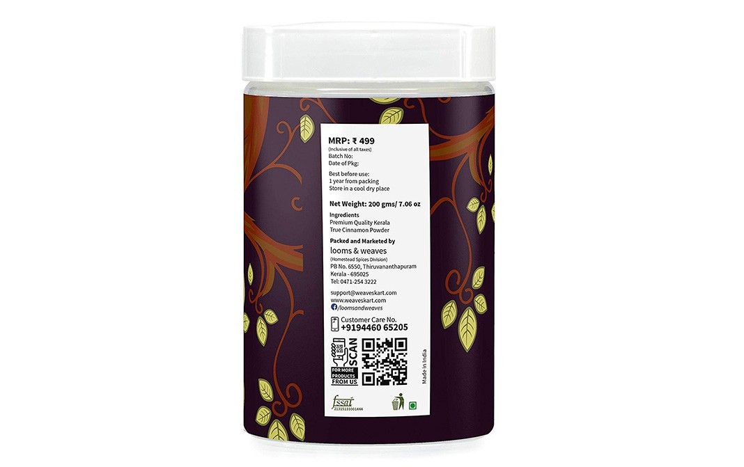 Looms & Weaves Kerala True Cinnamon Powder    Jar  200 grams